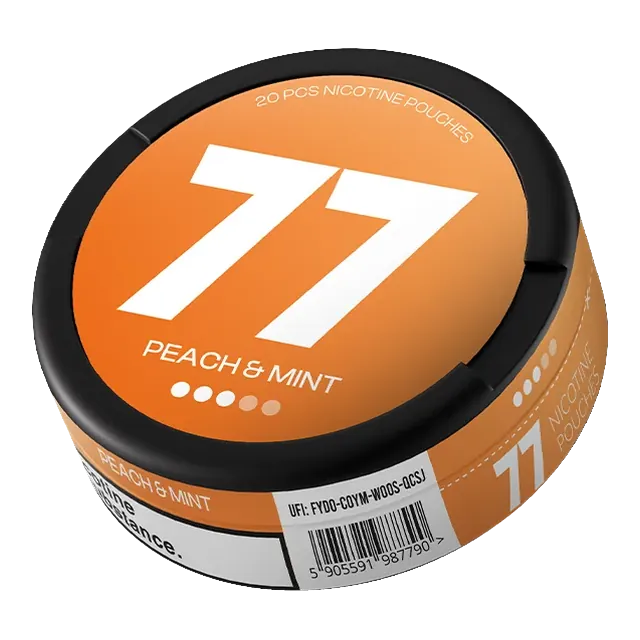 77 Peach and Mint 10.4mg nicotine pouch can