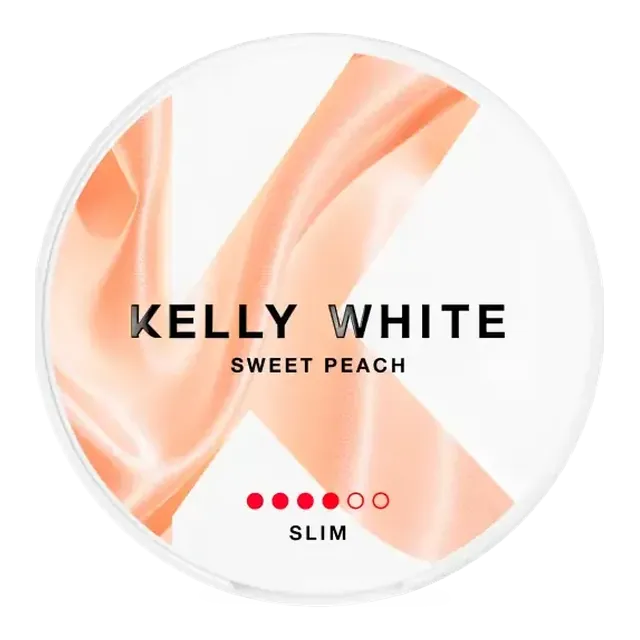 Kelly White Sweet Peach Slim Strong 8mg nicotine pouch can