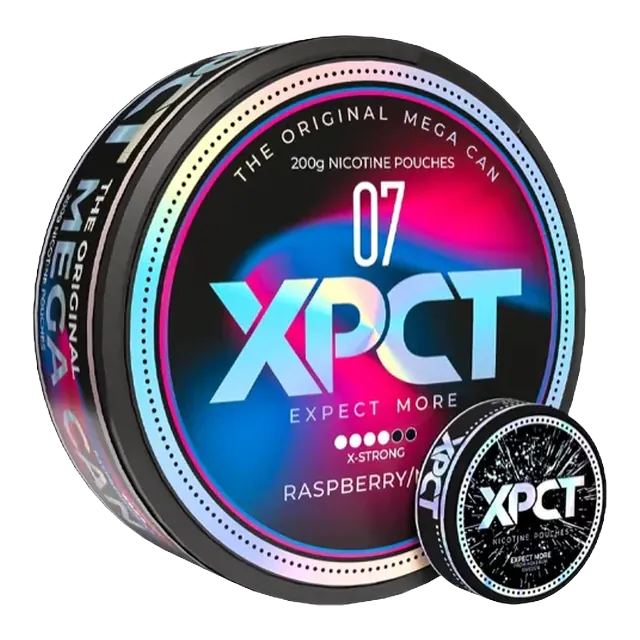 XPCT Raspberry Mint Mega Can 6.5mg nicotine pouch can