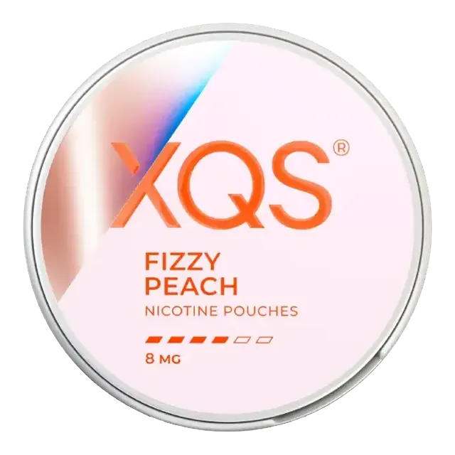 XQS Fizzy Peach Slim Strong 8mg nicotine pouch can